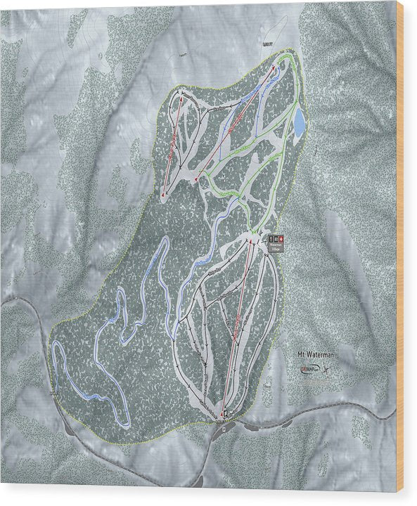 Mt Waterman Ski Trail Map - Wood Print - Powderaddicts
