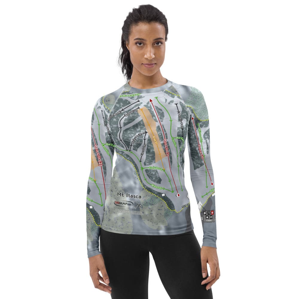 MtItasca, Minnesota Ski Trail Map Women's Base Layer Top - Powderaddicts