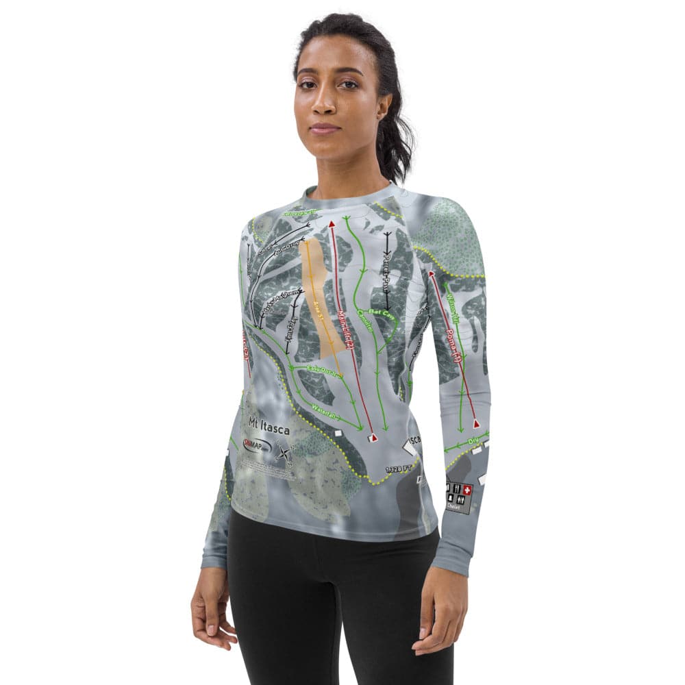 MtItasca, Minnesota Ski Trail Map Women's Base Layer Top - Powderaddicts