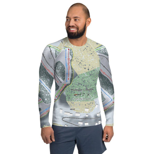 Mulligans Hollow, Michigan Ski Trail Map Men's Base Layer Top - Powderaddicts