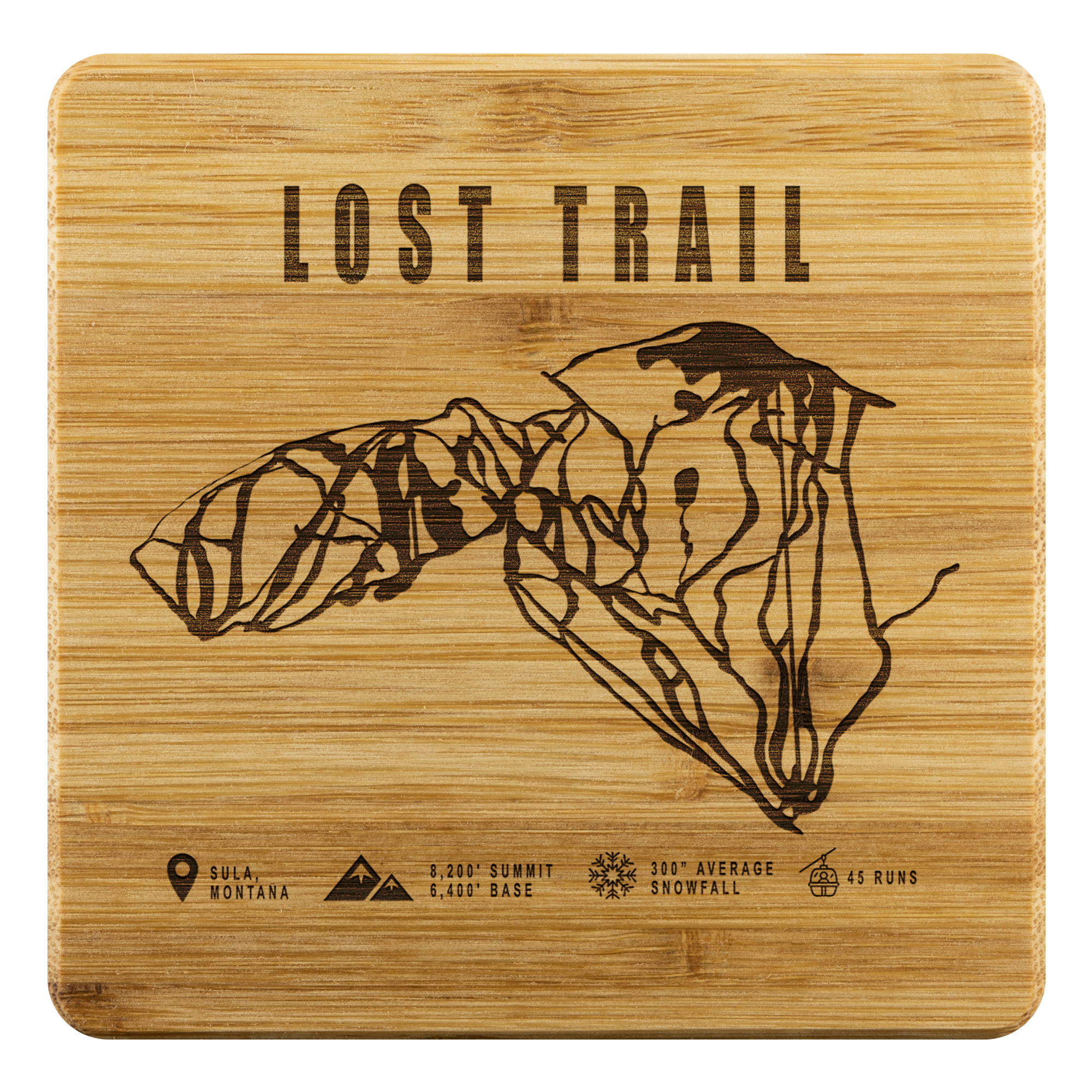 Lost Trail Montana Ski Trail Map Bamboo Coaster - Powderaddicts