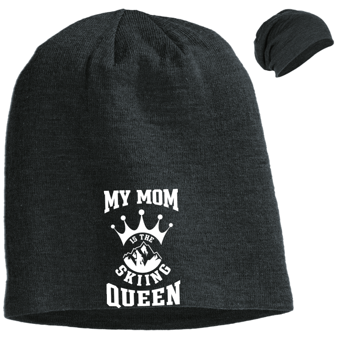 My Mom is The Skiing Queen Slouch Beanie - Powderaddicts