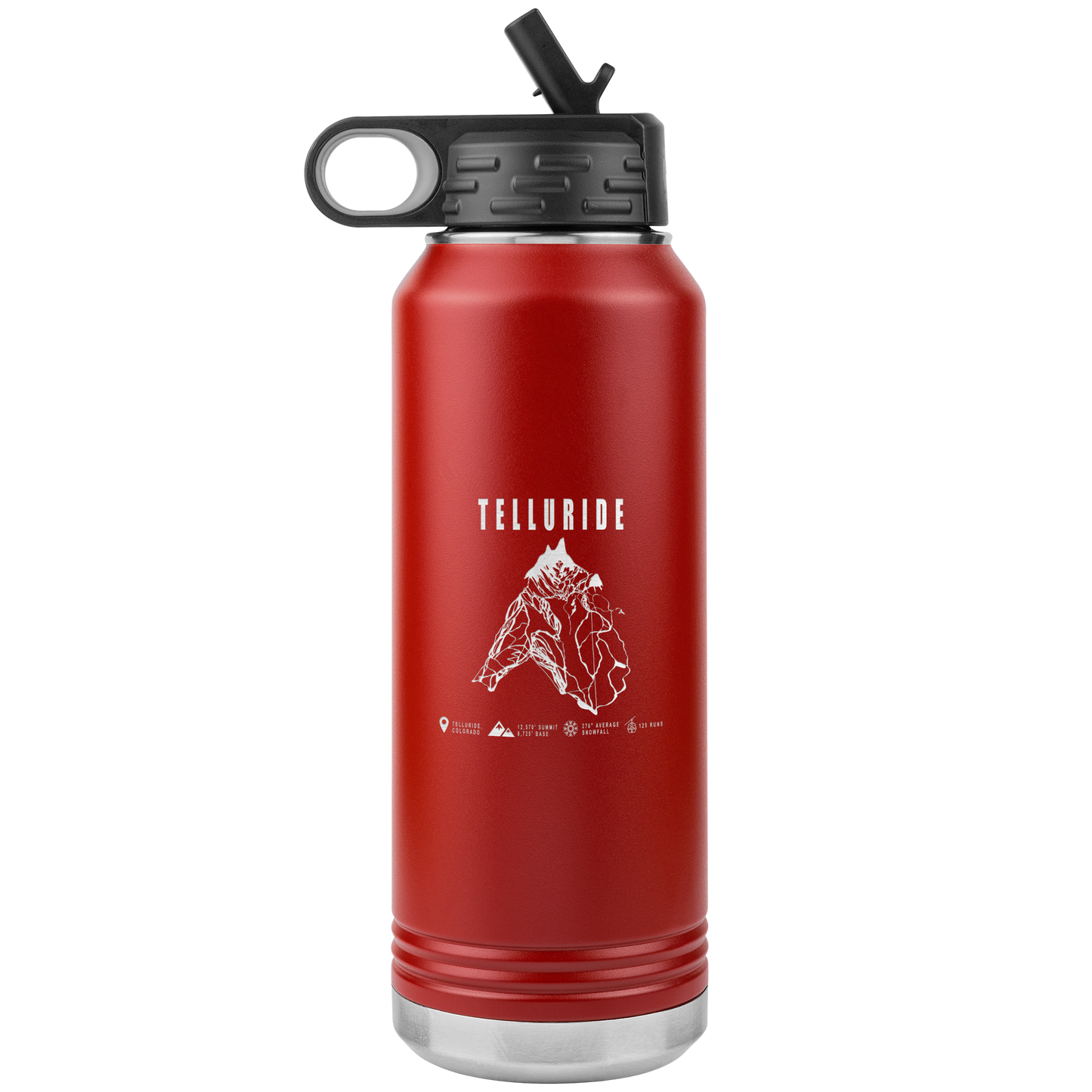 Telluride Colorado Ski Trail Map 32oz Water Bottle Tumbler - Powderaddicts