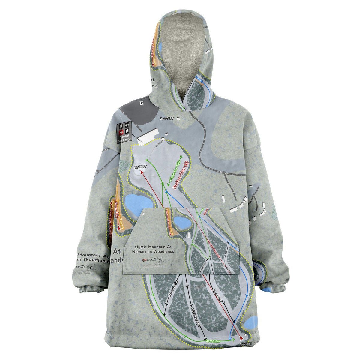 Mystic Mountain Nemacolin, Pennsylvania Ski Trail Map Snug Hoodie