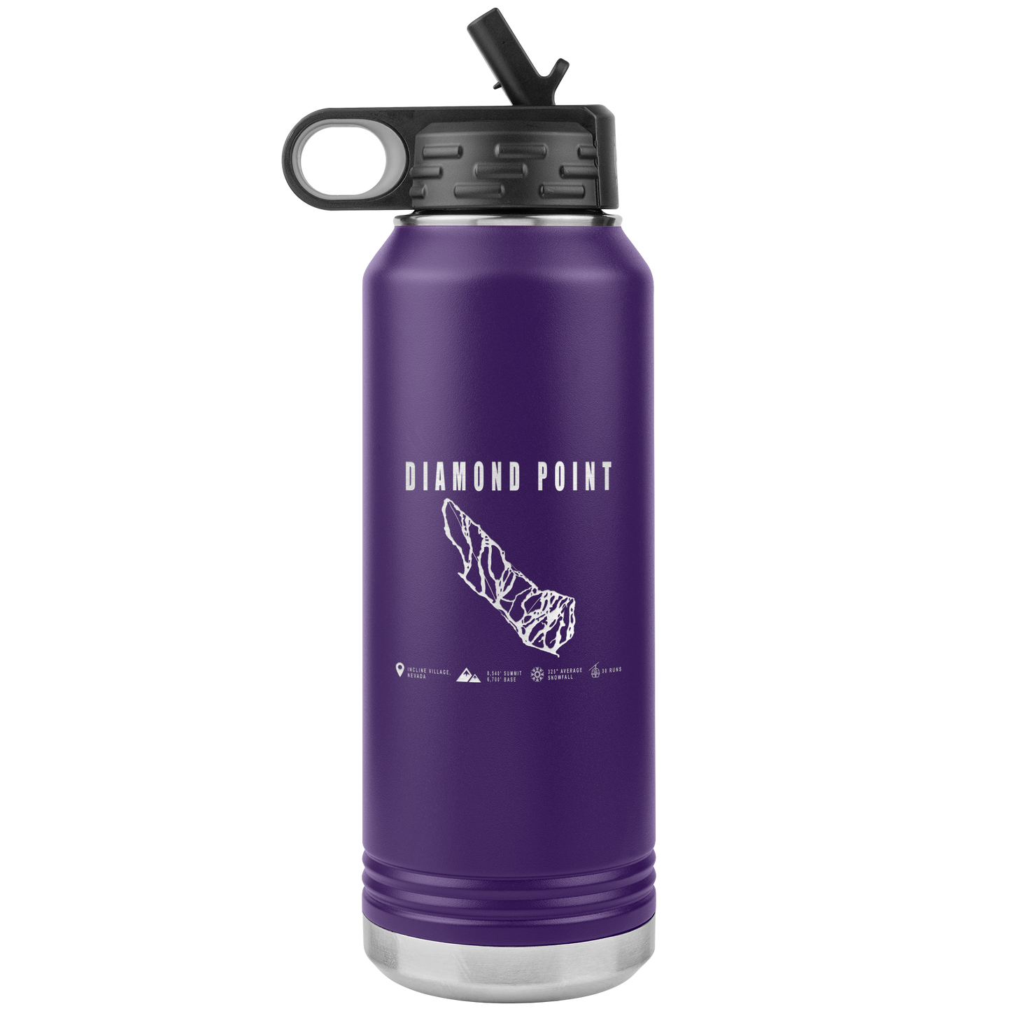 Diamond Point, Nevada Ski Trail Map 32oz Water Bottle Tumbler - Powderaddicts