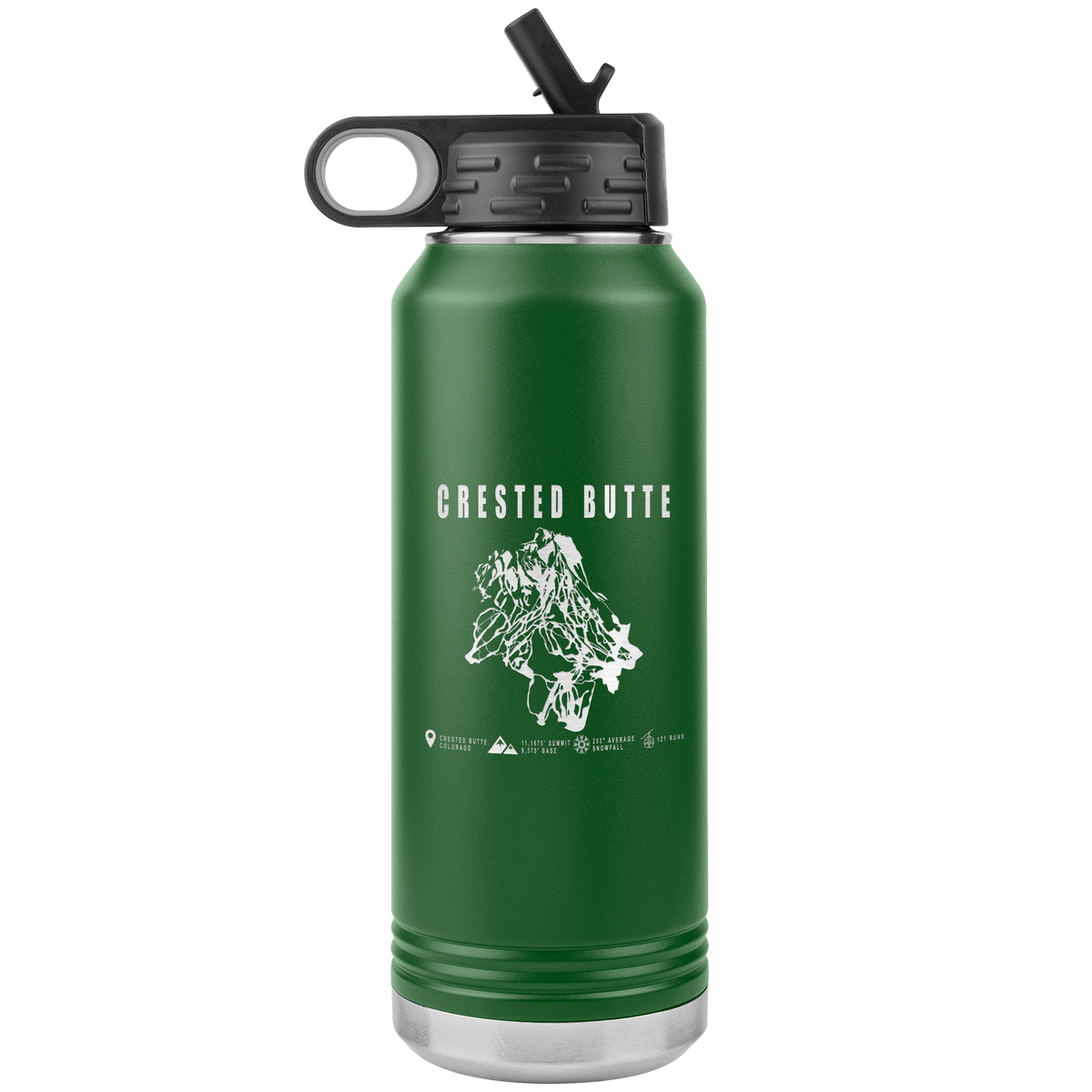 Crested Butte Colorado Ski Trail Map 32oz Water Bottle Tumbler - Powderaddicts