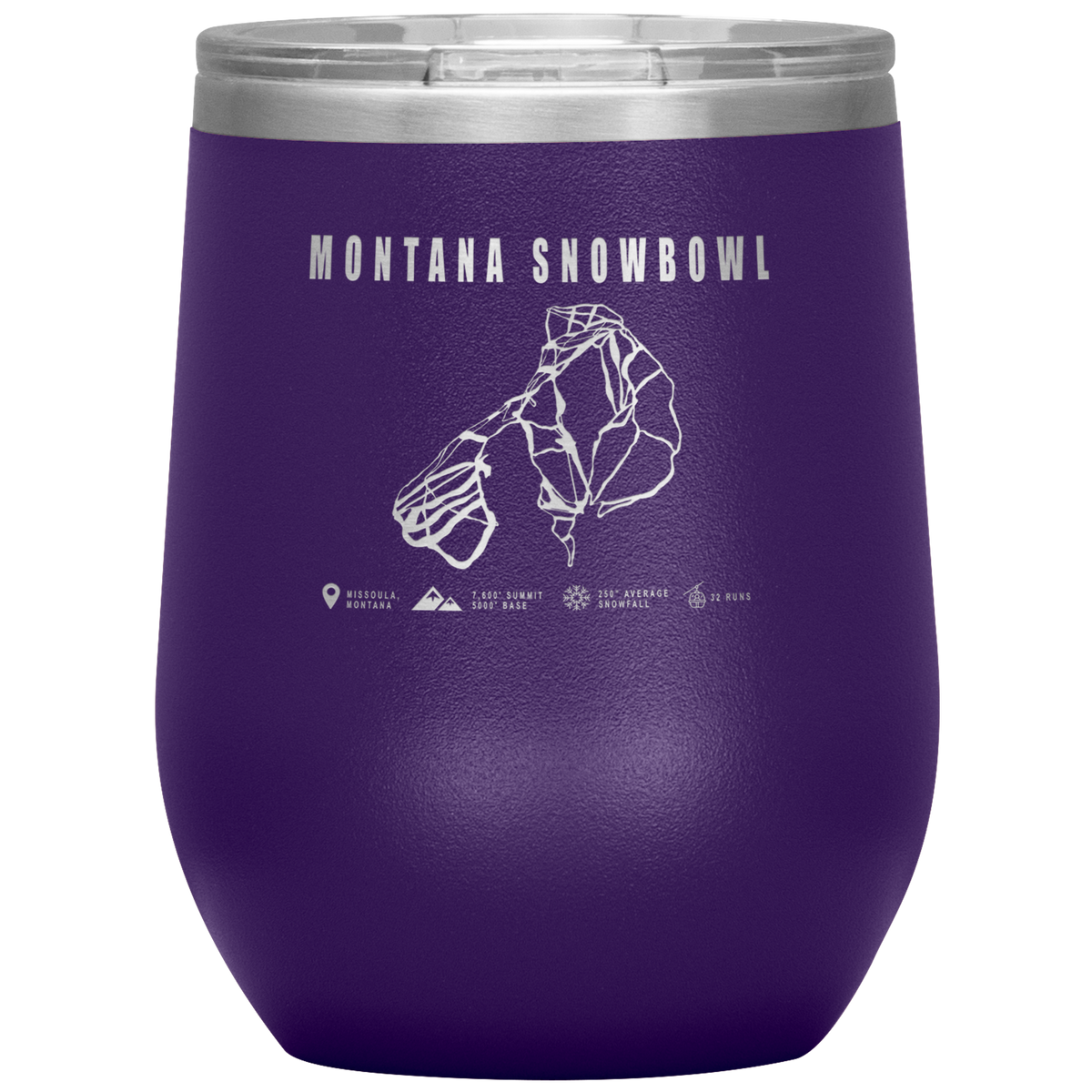 Montana Snowbowl, Montana Ski Trail Map Wine 12oz Tumbler - Powderaddicts