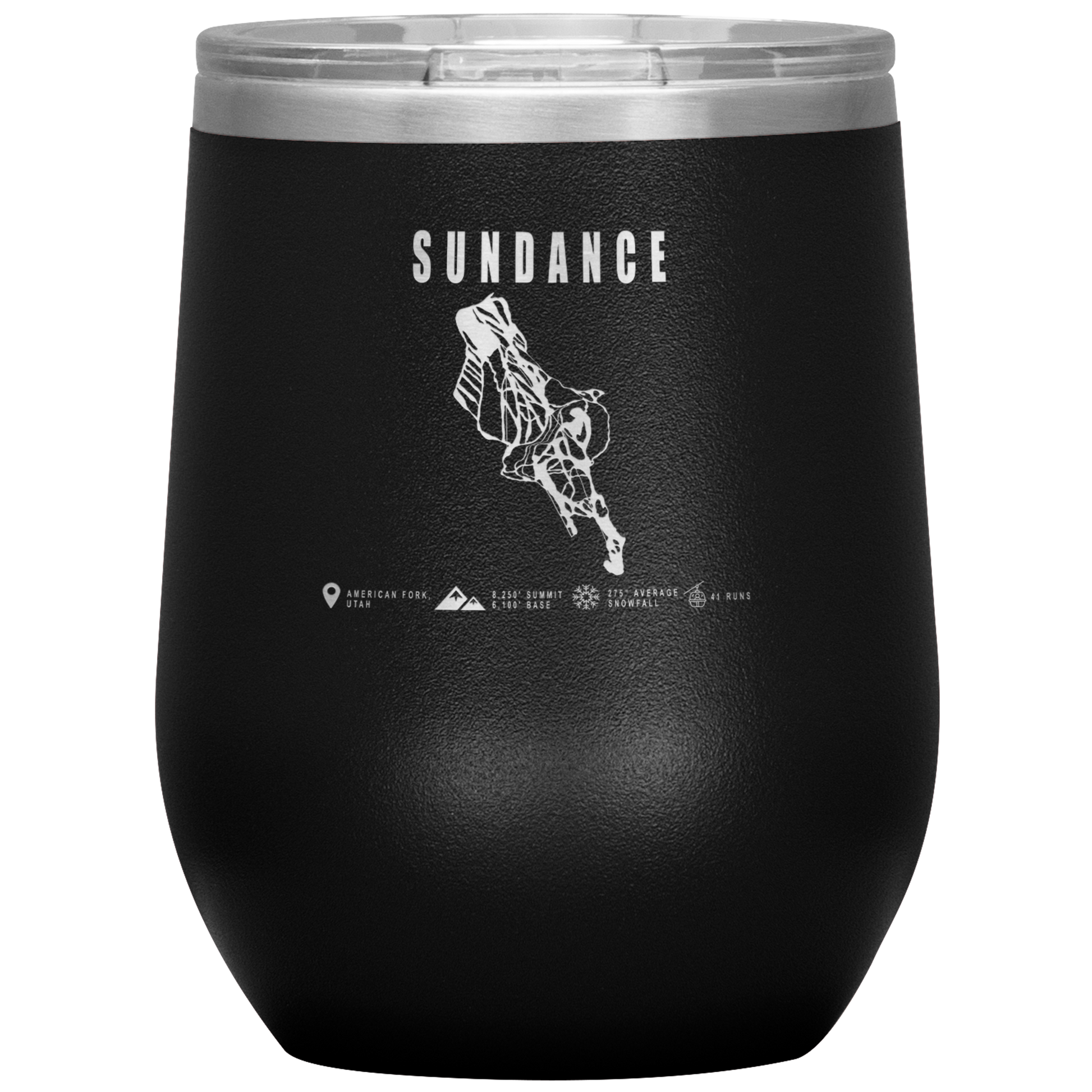 Sundance,Utah Ski Trail Map Wine 12oz Tumbler - Powderaddicts
