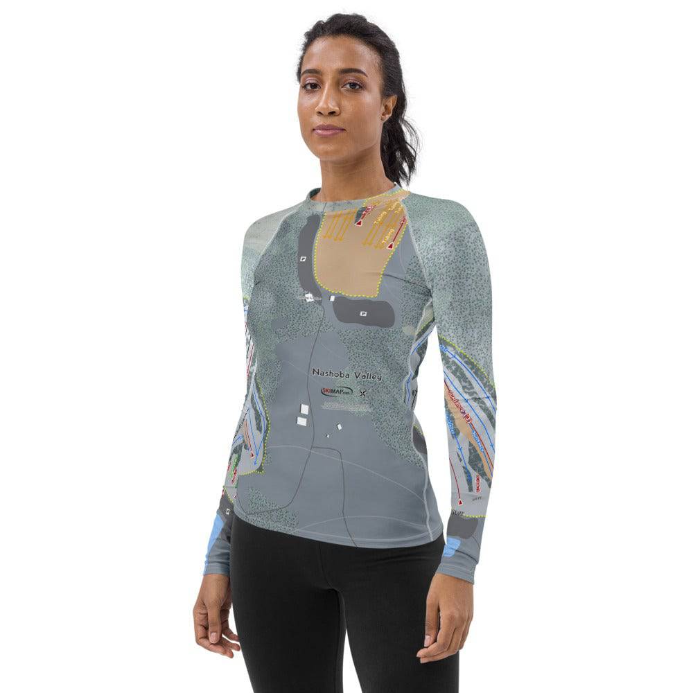 Nashoba Valley, Massachusetts Ski Trail Map Women's Base Layer Top - Powderaddicts