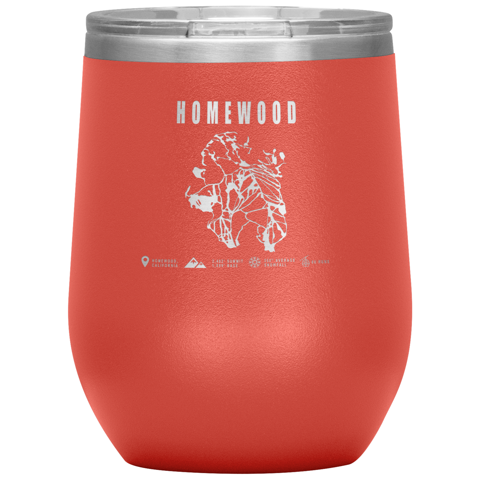 Homewood, California Ski Trail Map Wine 12oz Tumbler - Powderaddicts