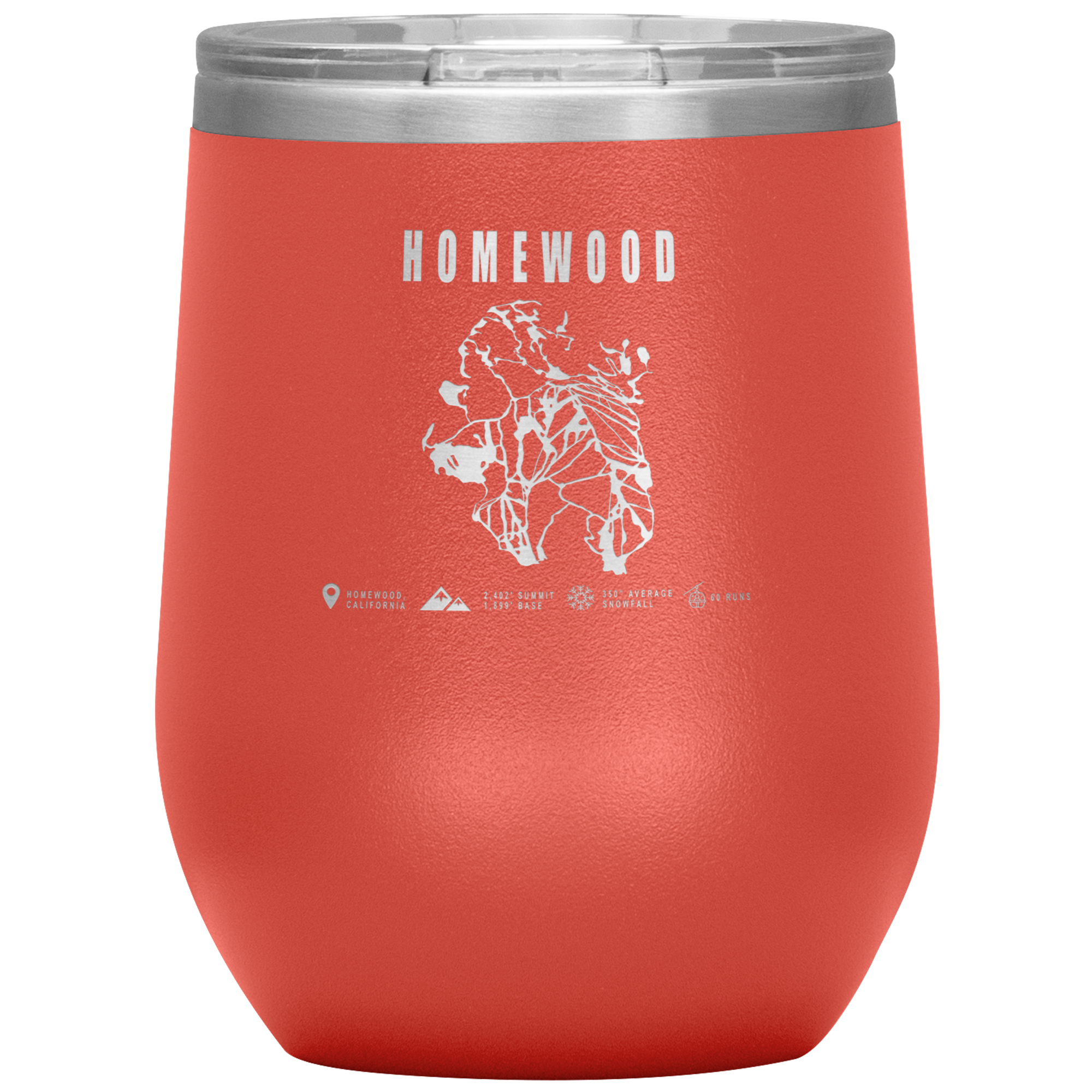 Homewood, California Ski Trail Map Wine 12oz Tumbler - Powderaddicts