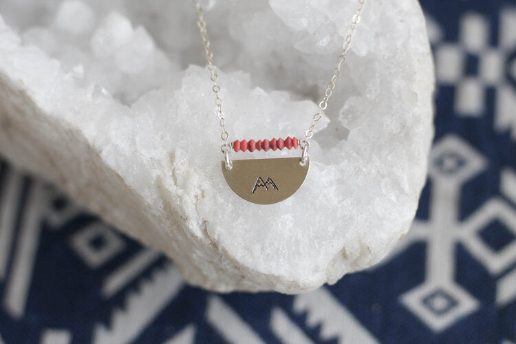 STAMPED HALFMOON CORAL MOUNTAIN NECKLACE - Powderaddicts