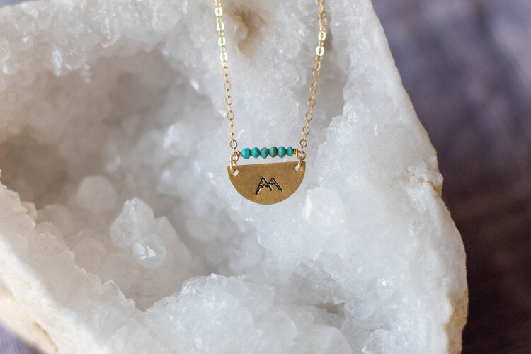 STAMPED MOUNTAIN HALFMOON PENDANT NECKLACE - Powderaddicts