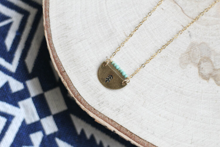 STAMPED HALFMOON TURQUOISE TREE NECKLACE - Powderaddicts