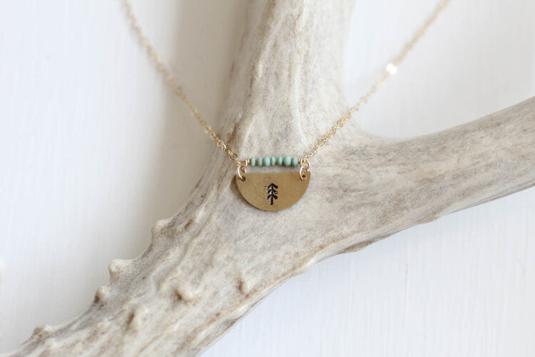 STAMPED HALFMOON TURQUOISE TREE NECKLACE - Powderaddicts