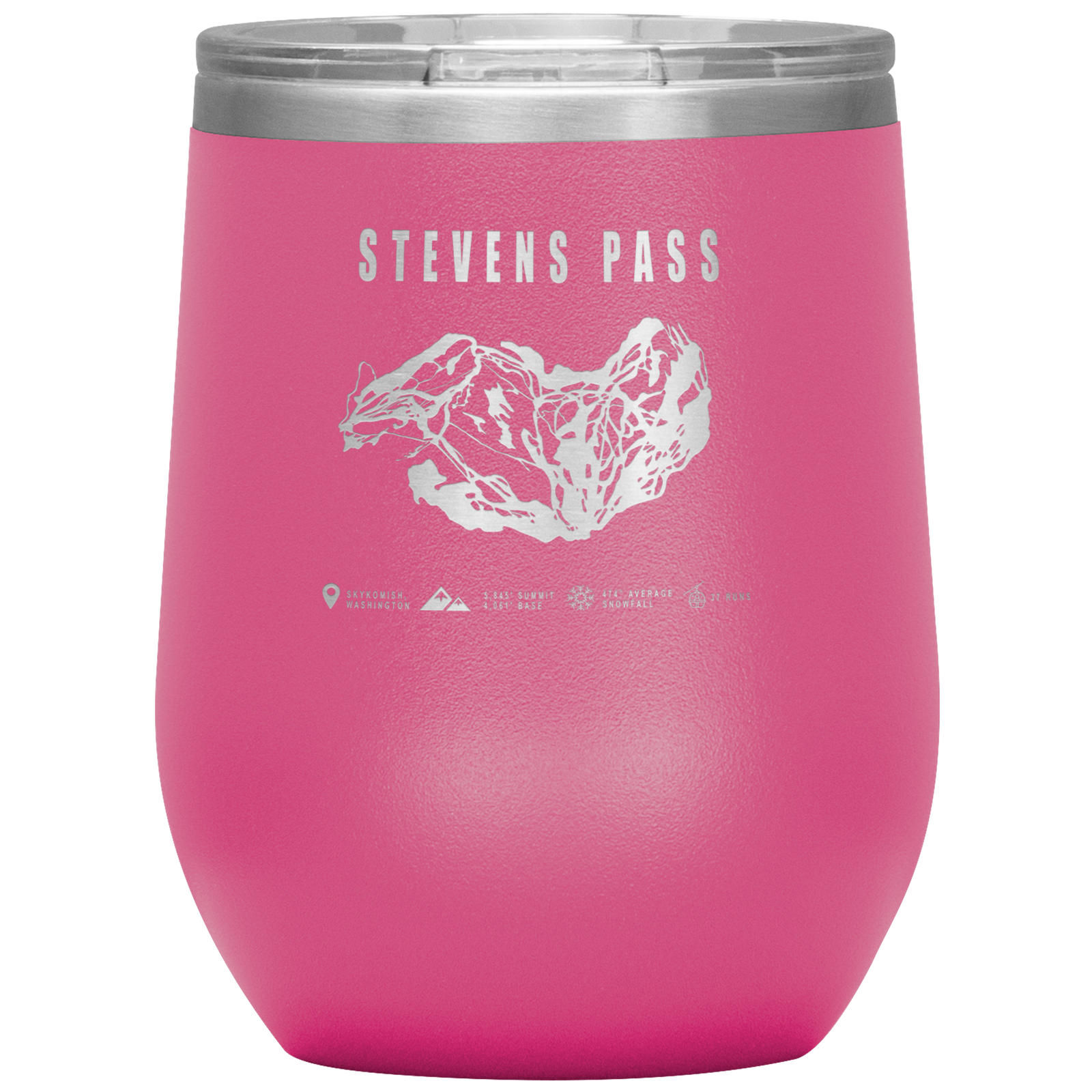 Stevens Pass, Washington Ski Trail Map Wine 12oz Tumbler - Powderaddicts
