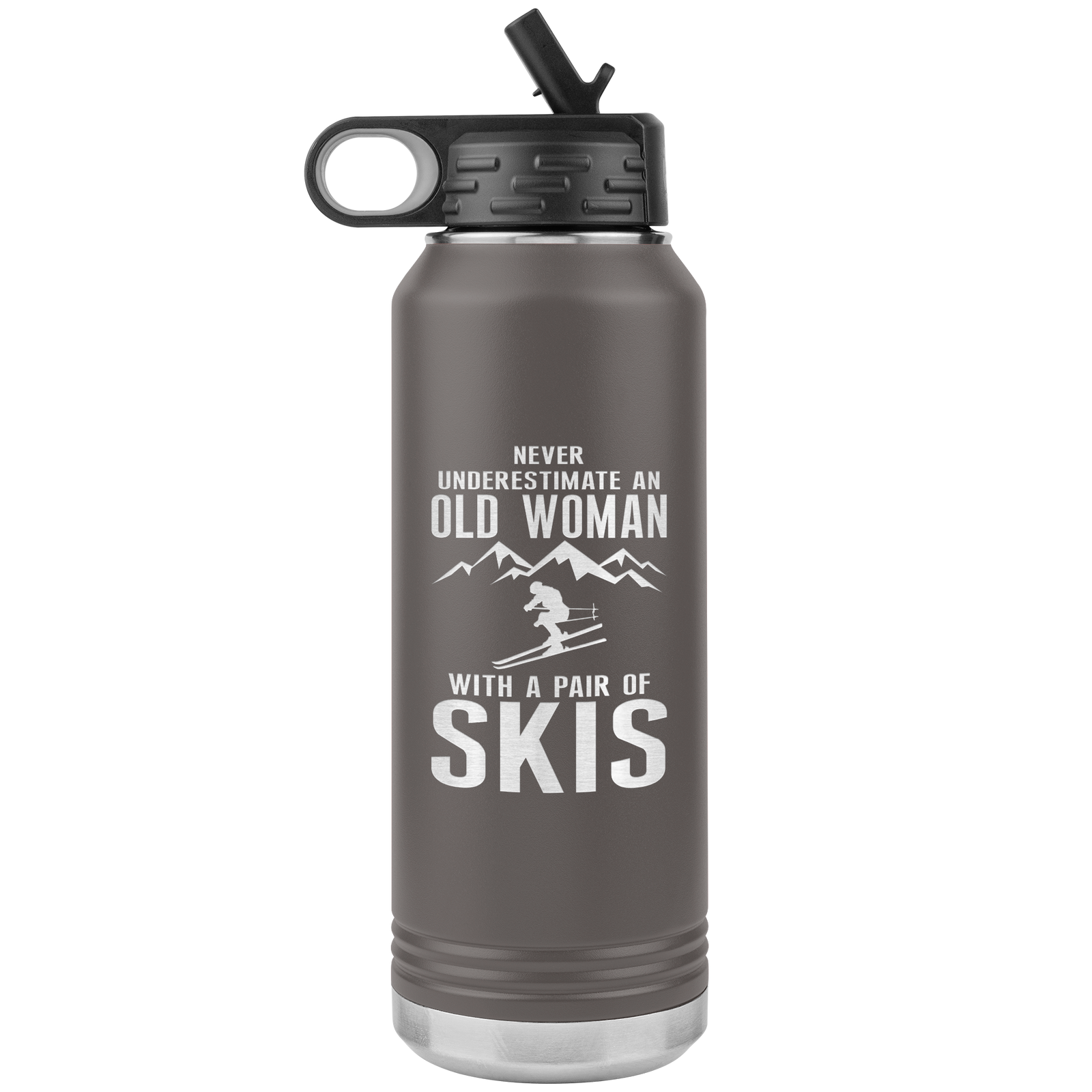 Never Underestimate An Old Woman With A Pair Of Skis 32oz Water Bottle Tumbler - Powderaddicts