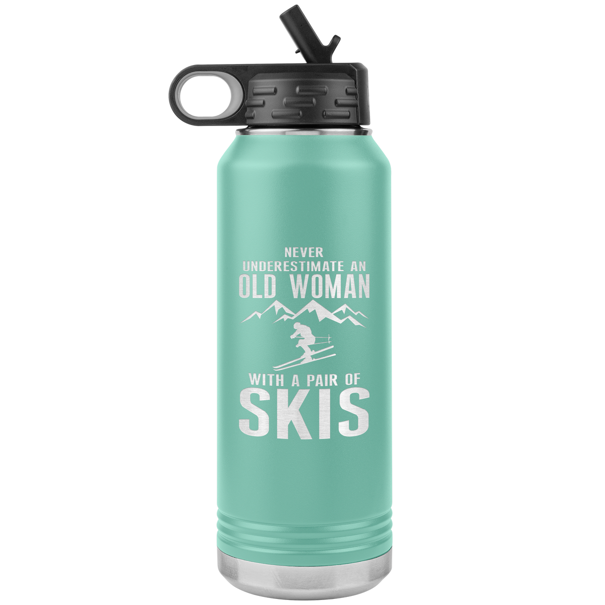 Never Underestimate An Old Woman With A Pair Of Skis 32oz Water Bottle Tumbler - Powderaddicts