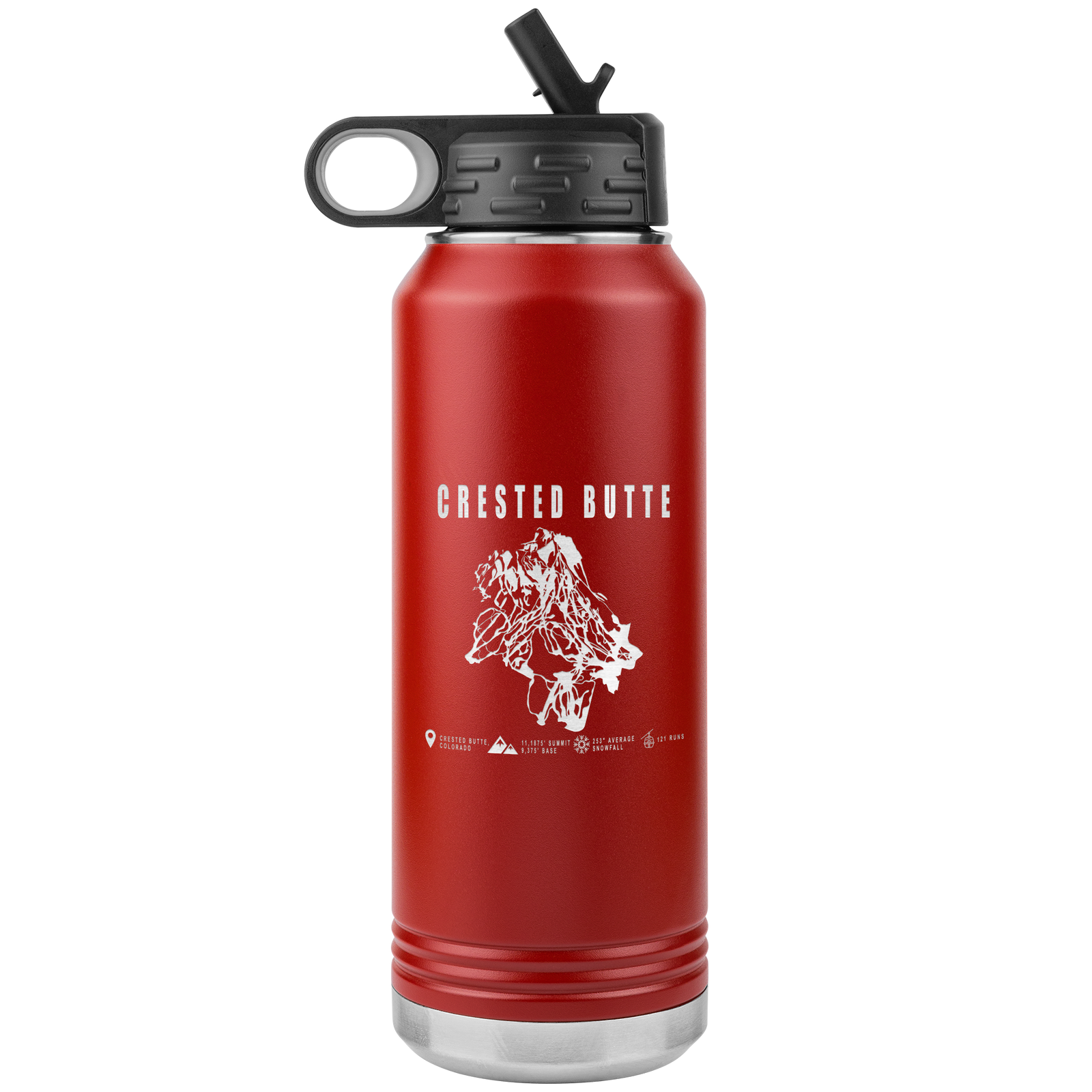 Crested Butte Colorado Ski Trail Map 32oz Water Bottle Tumbler - Powderaddicts