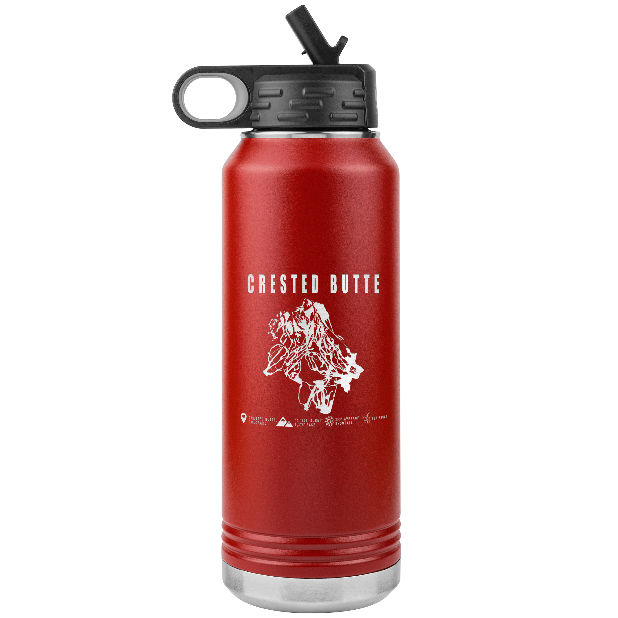 Crested Butte Colorado Ski Trail Map 32oz Water Bottle Tumbler - Powderaddicts