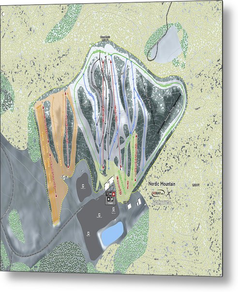 Nordic Mountain Ski Trail Map - Metal Print - Powderaddicts
