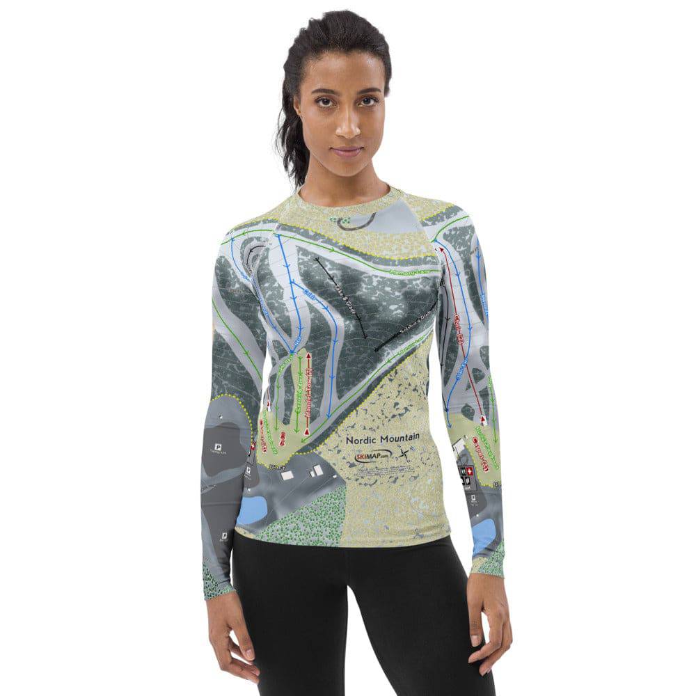Nordic Mountain, Wisconsin Ski Trail Map Women's Base Layer Top - Powderaddicts