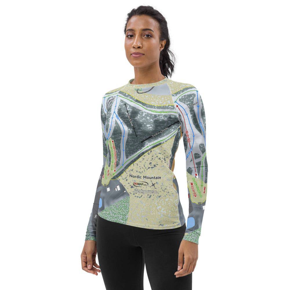 Nordic Mountain, Wisconsin Ski Trail Map Women's Base Layer Top - Powderaddicts