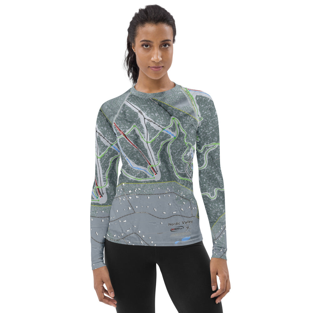Nordic Valley, Utah Ski Trail Map Women's Base Layer Top - Powderaddicts