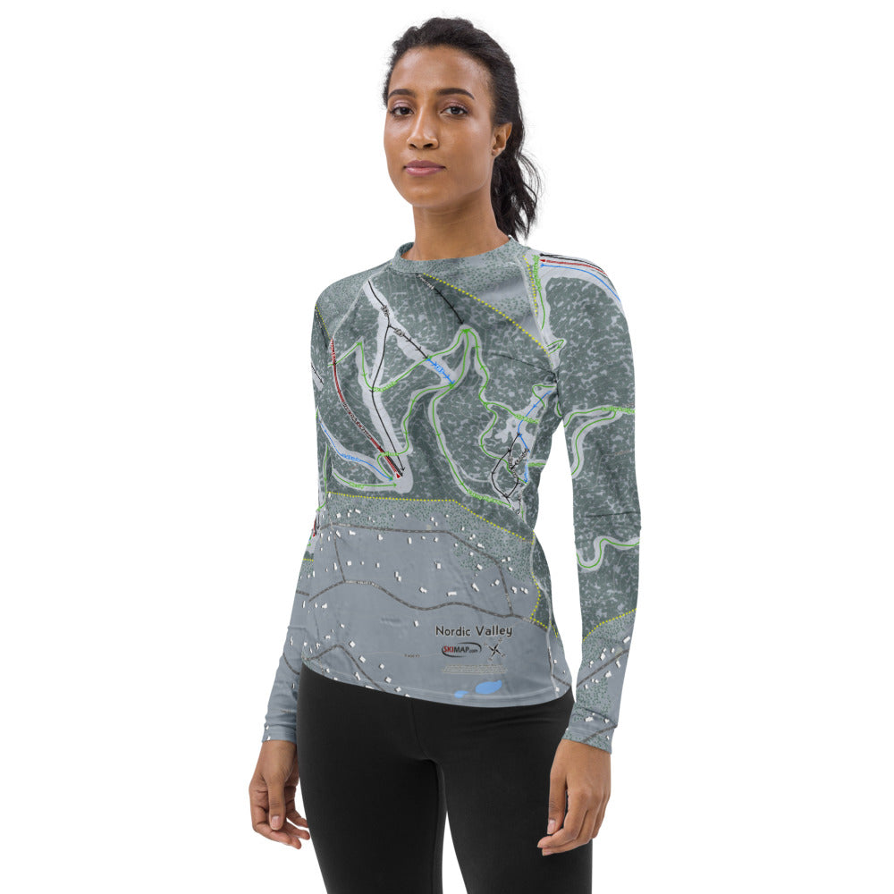 Nordic Valley, Utah Ski Trail Map Women's Base Layer Top - Powderaddicts