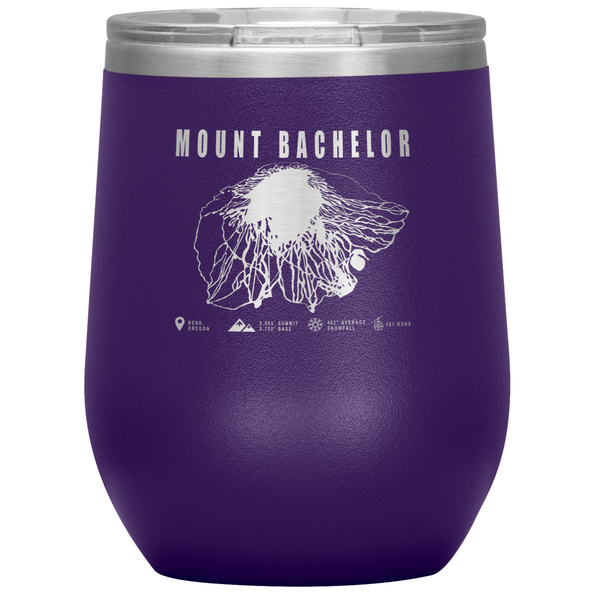 Mount Bachelor, Oregon Ski Trail Map Wine 12oz Tumbler - Powderaddicts