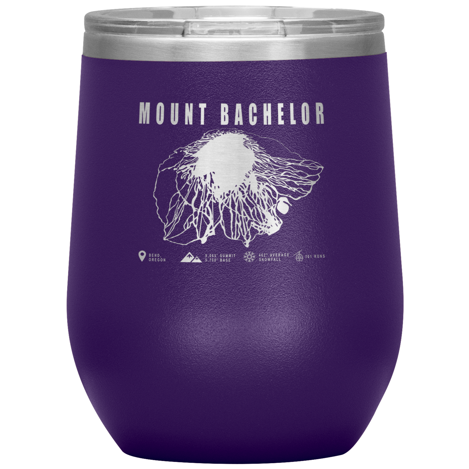 Mount Bachelor, Oregon Ski Trail Map Wine 12oz Tumbler - Powderaddicts