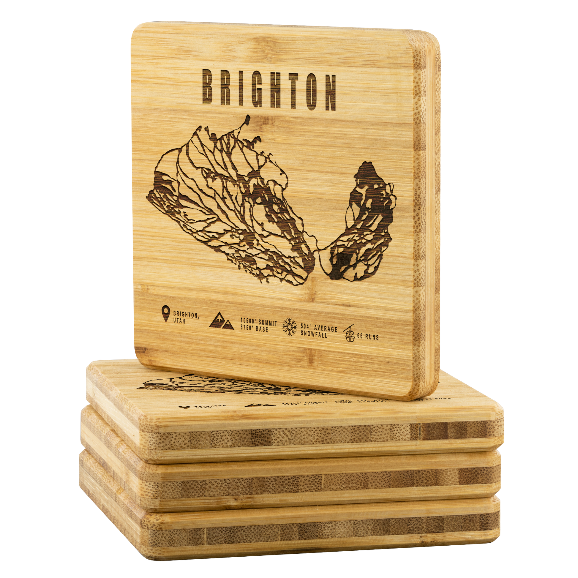Brighton,Utah Ski Trail Map Bamboo Coaster - Powderaddicts