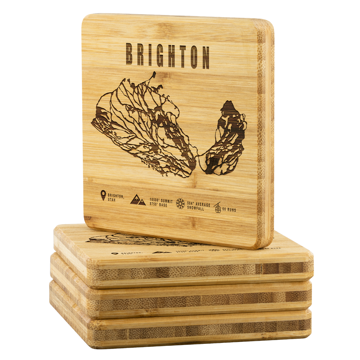 Brighton,Utah Ski Trail Map Bamboo Coaster - Powderaddicts