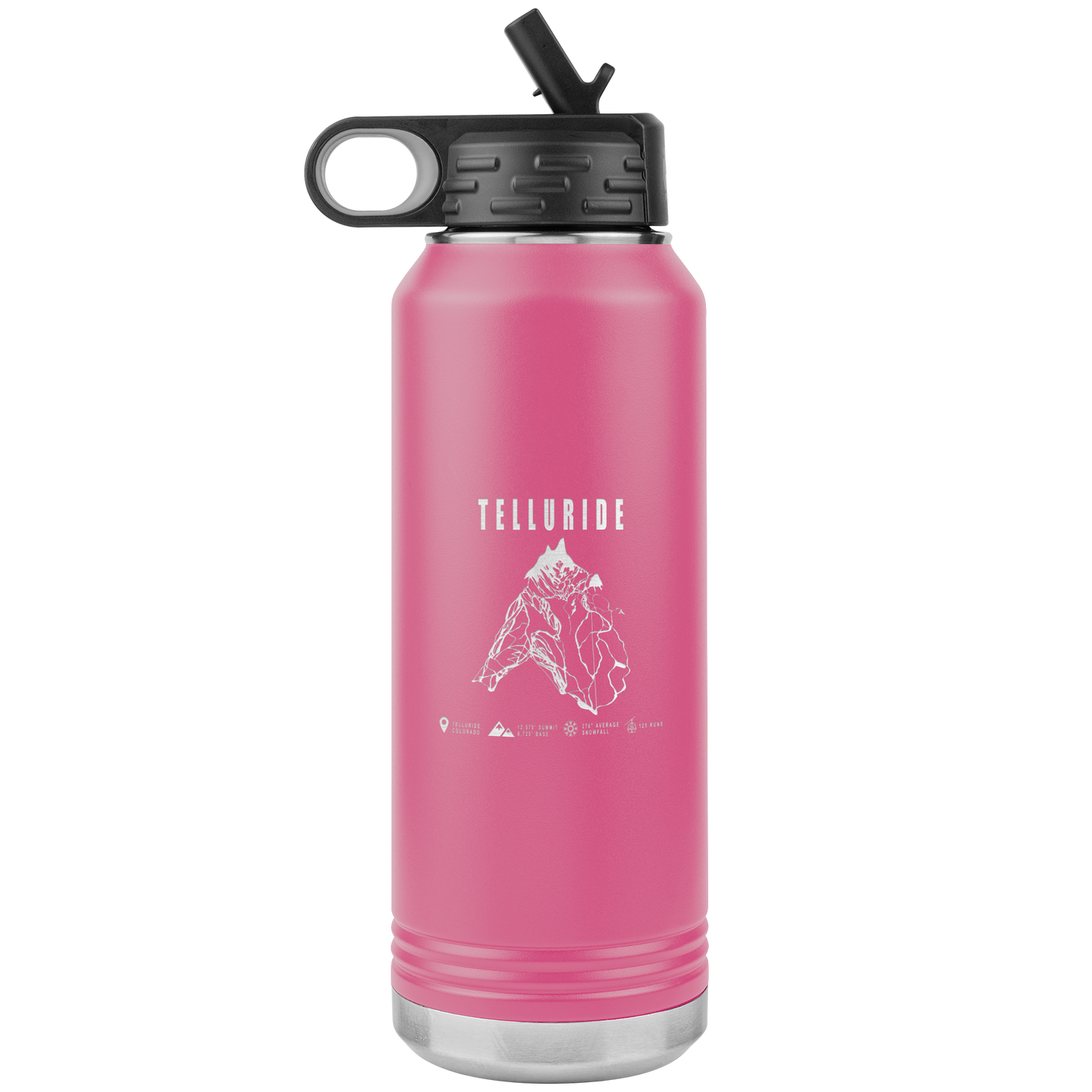 Telluride Colorado Ski Trail Map 32oz Water Bottle Tumbler - Powderaddicts