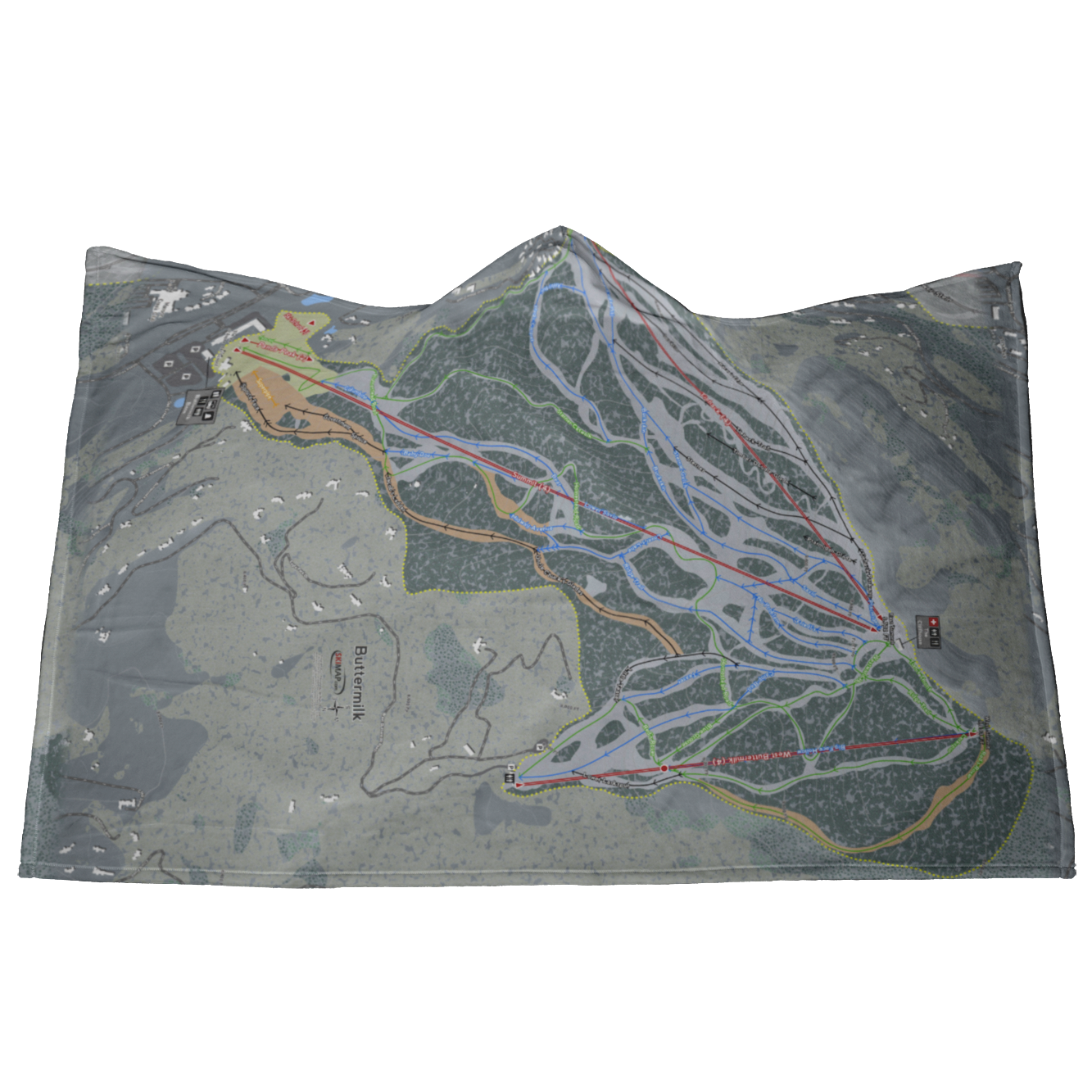 Buttermilk, Colorado Ski Trail Map - Hooded Blanket - Powderaddicts