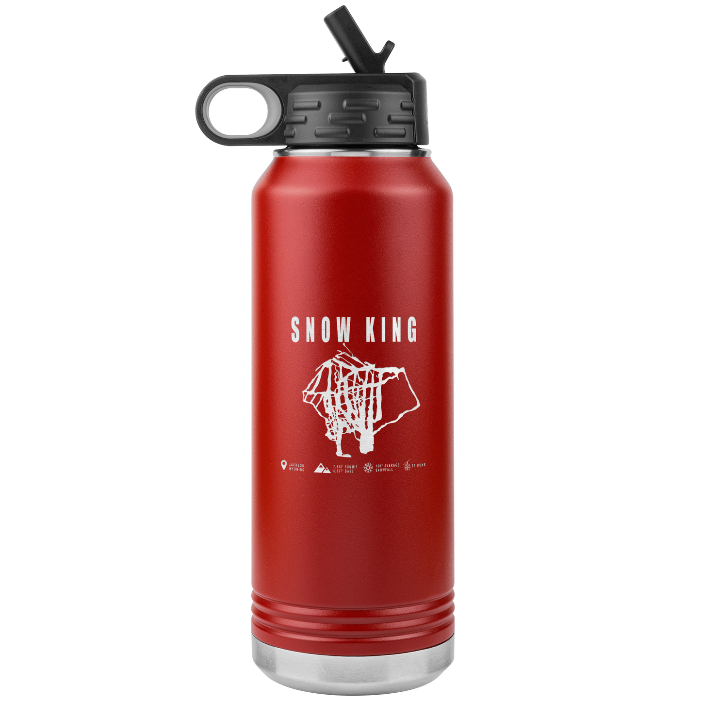 Snow King Wyoming Ski Trail Map 32oz Water Bottle Tumbler - Powderaddicts