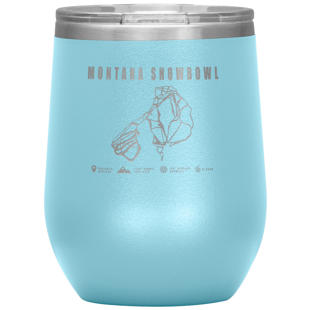 Montana Snowbowl, Montana Ski Trail Map Wine 12oz Tumbler - Powderaddicts