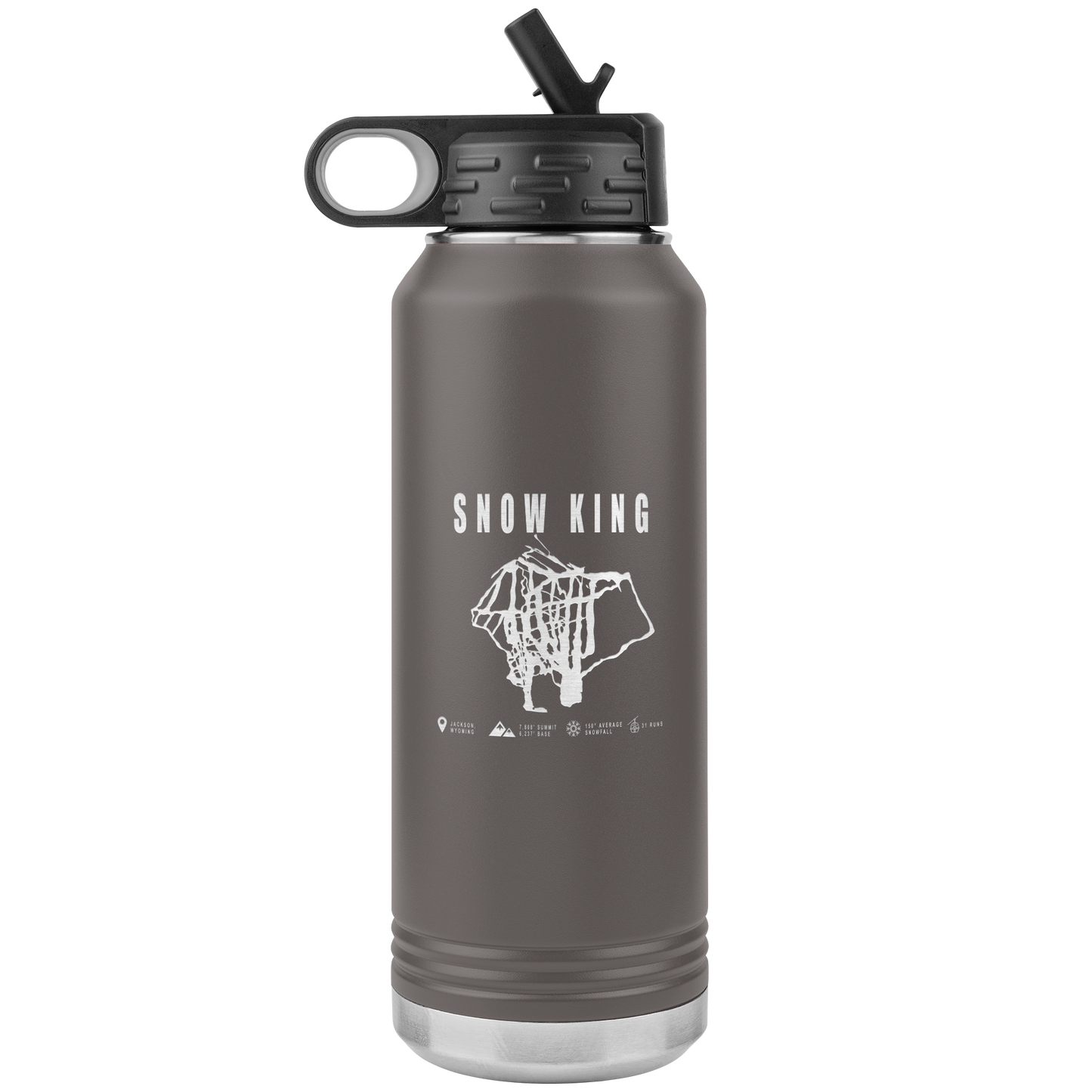 Snow King Wyoming Ski Trail Map 32oz Water Bottle Tumbler - Powderaddicts