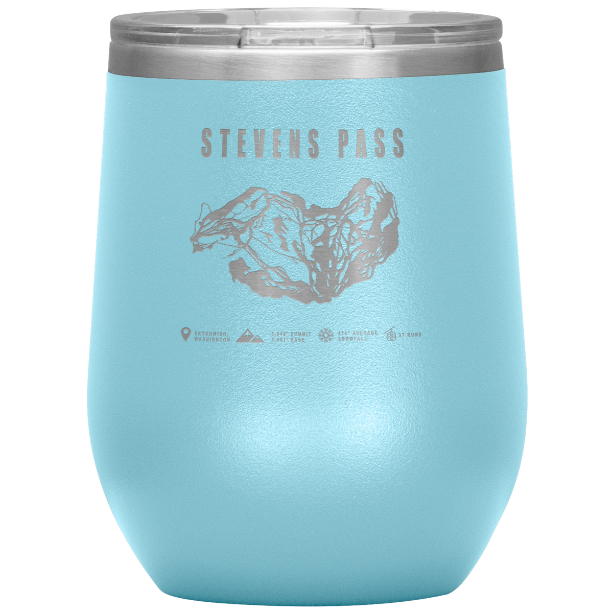 Stevens Pass, Washington Ski Trail Map Wine 12oz Tumbler - Powderaddicts