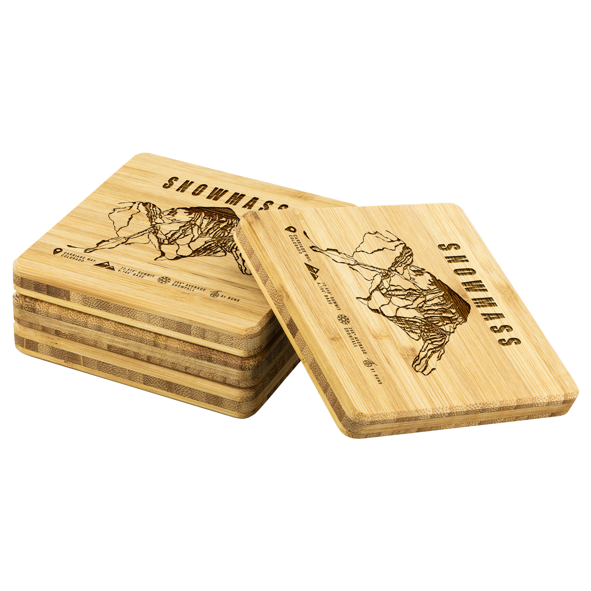 Snowmass Colorado Ski Trail Map Bamboo Coaster - Powderaddicts