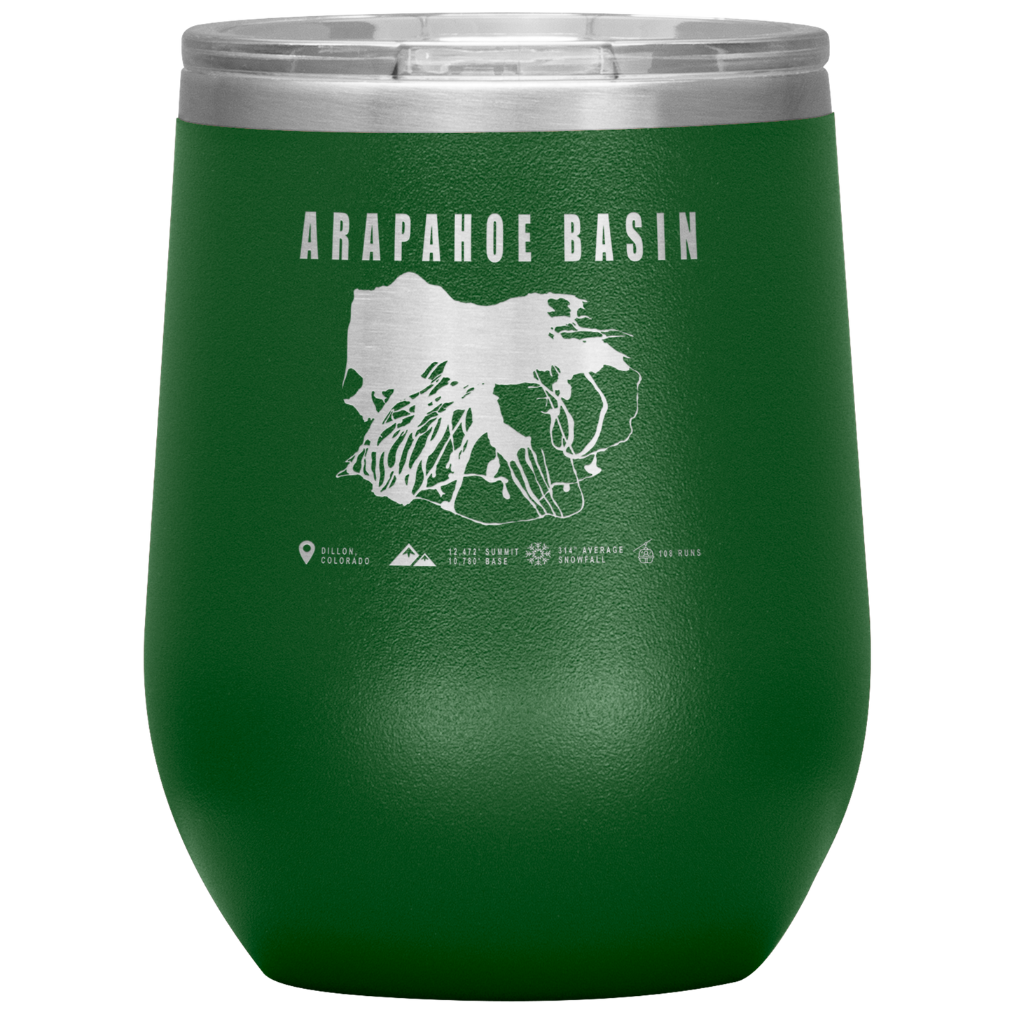 Arapahoe Basin,Colorado Ski Resort Wine 12oz Tumbler - Powderaddicts