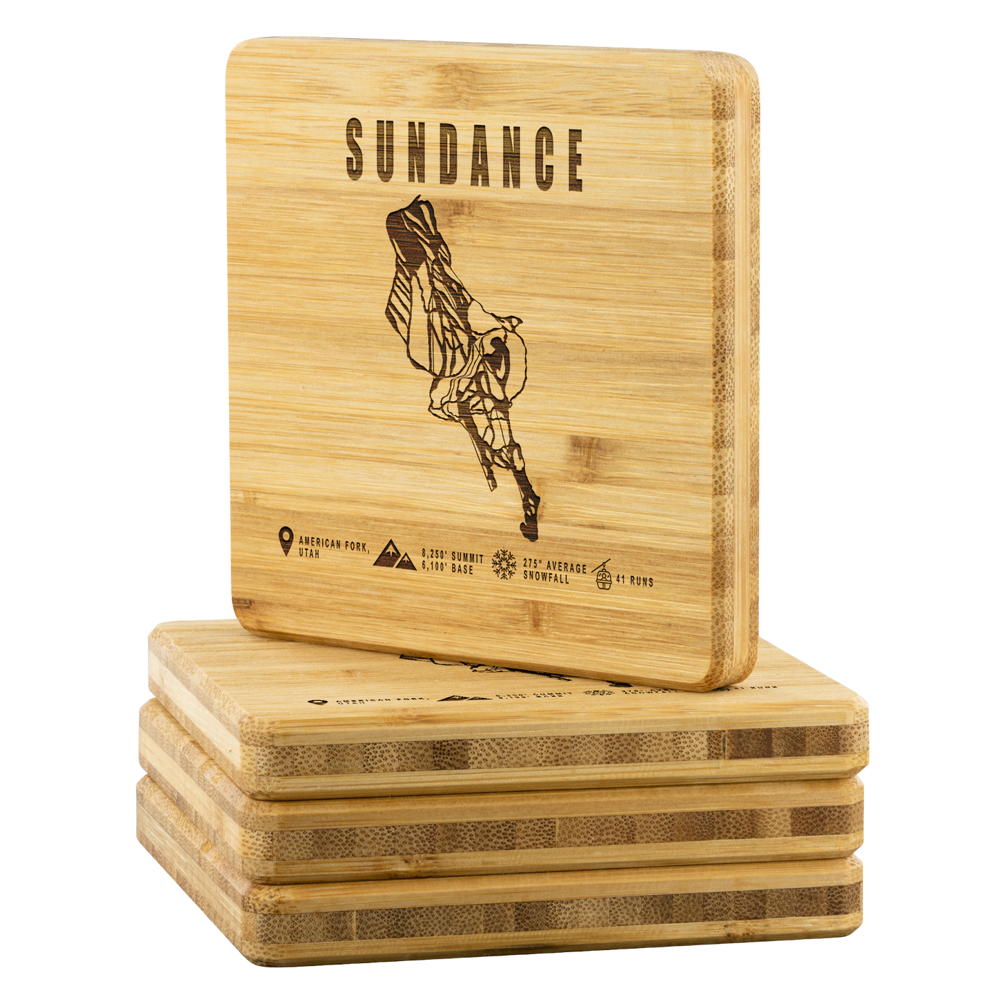 Sundance,Utah Ski Trail Map Bamboo Coaster - Powderaddicts