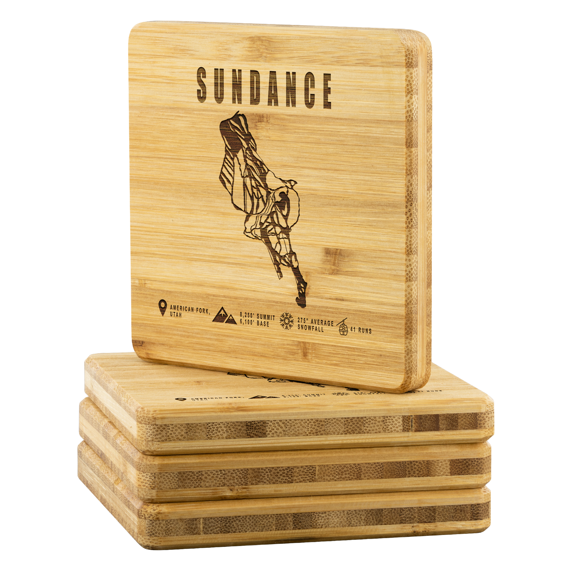 Sundance,Utah Ski Trail Map Bamboo Coaster - Powderaddicts