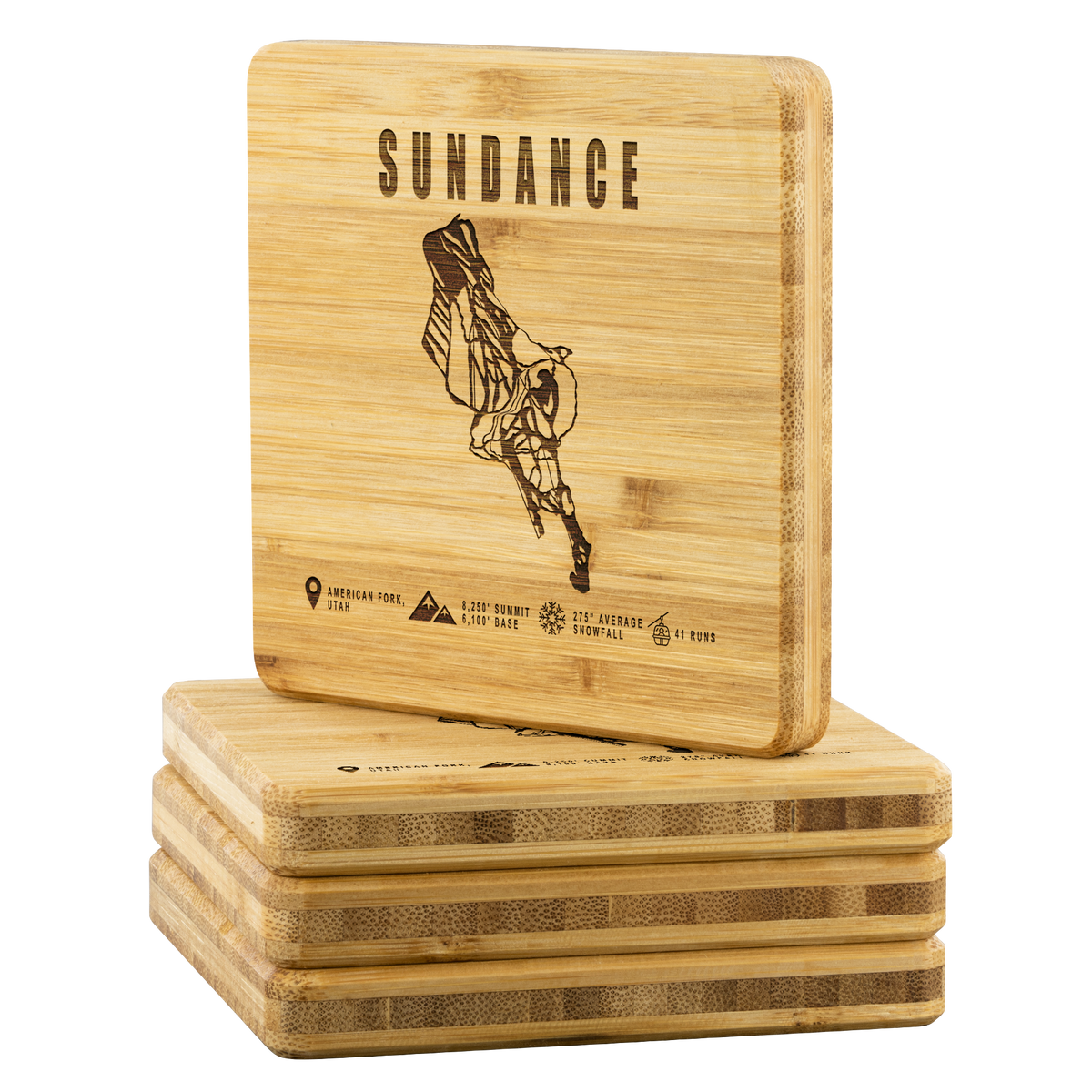 Sundance,Utah Ski Trail Map Bamboo Coaster - Powderaddicts