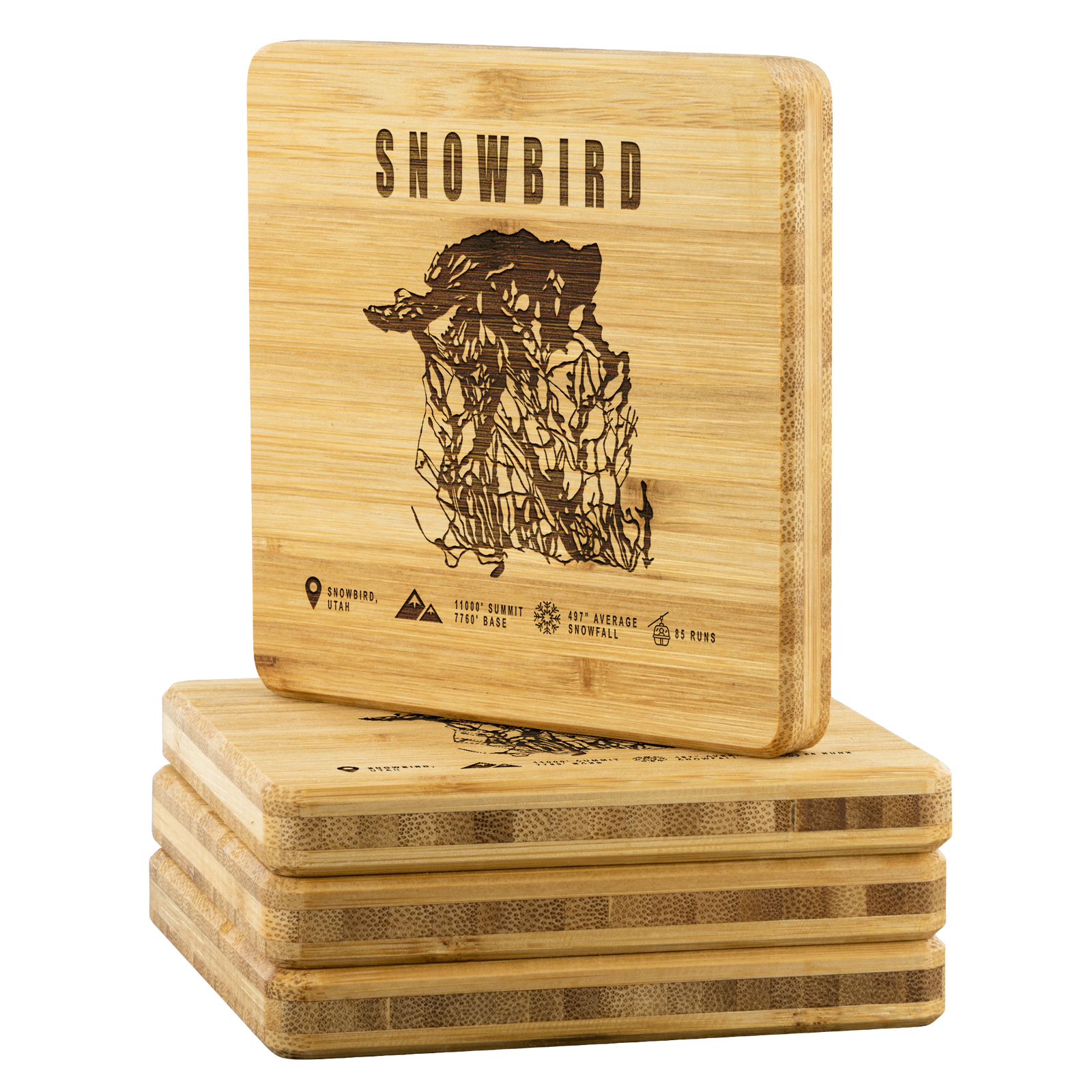 Snowbird,Utah Ski Trail Map Bamboo Coaster - Powderaddicts