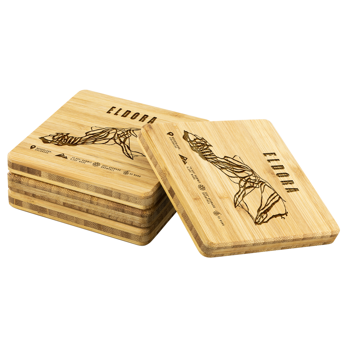 Eldora Colorado Ski Trail Map Bamboo Coaster - Powderaddicts