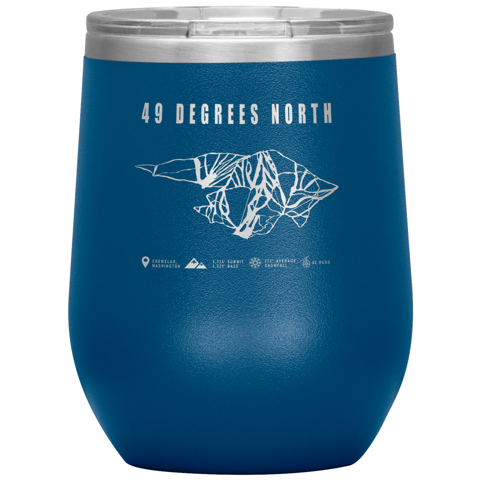 49 Degrees North, Washington Ski Trail Map Wine 12oz Tumbler - Powderaddicts