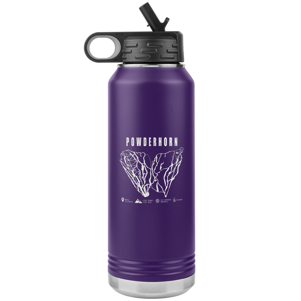 Powderhorn Colorado Ski Trail Map 32oz Water Bottle Tumbler - Powderaddicts