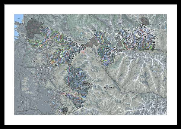 One Wasatch Ski Trail Map - Framed Print - Powderaddicts