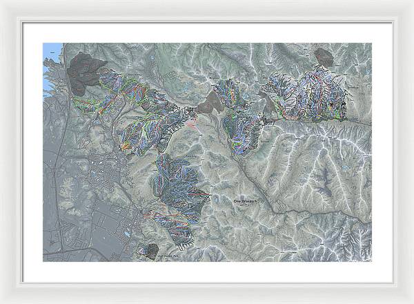 One Wasatch Ski Trail Map - Framed Print - Powderaddicts